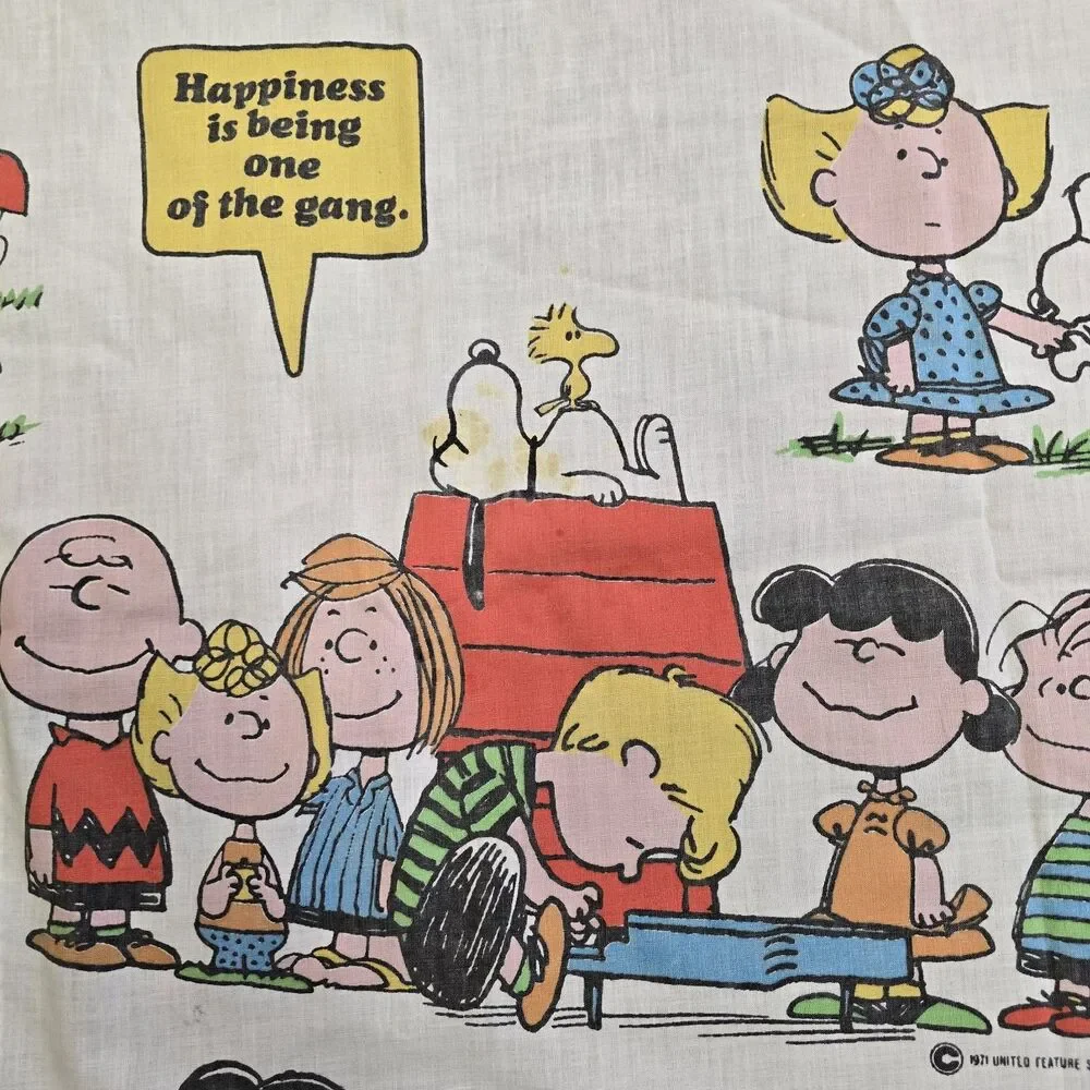 Vintage Peanuts Twin Flat Bed Muslin Sheet Sears 1971 Snoopy Charlie Brown FLAW